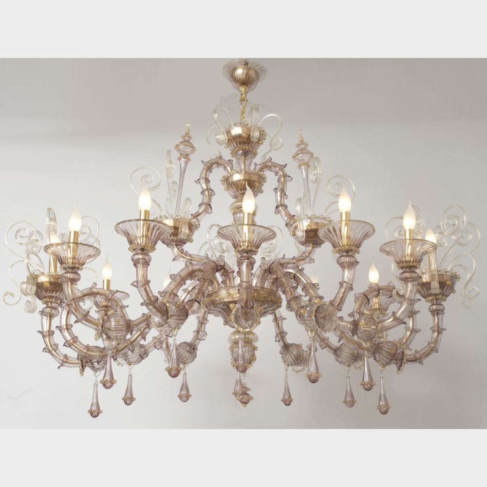 Barchetta ametista 12 luci Lampadario in Vetro di Murano