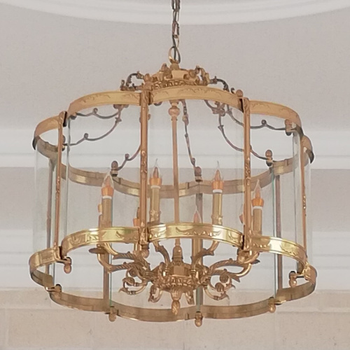 Lantern in Gilded Bronze and Glass