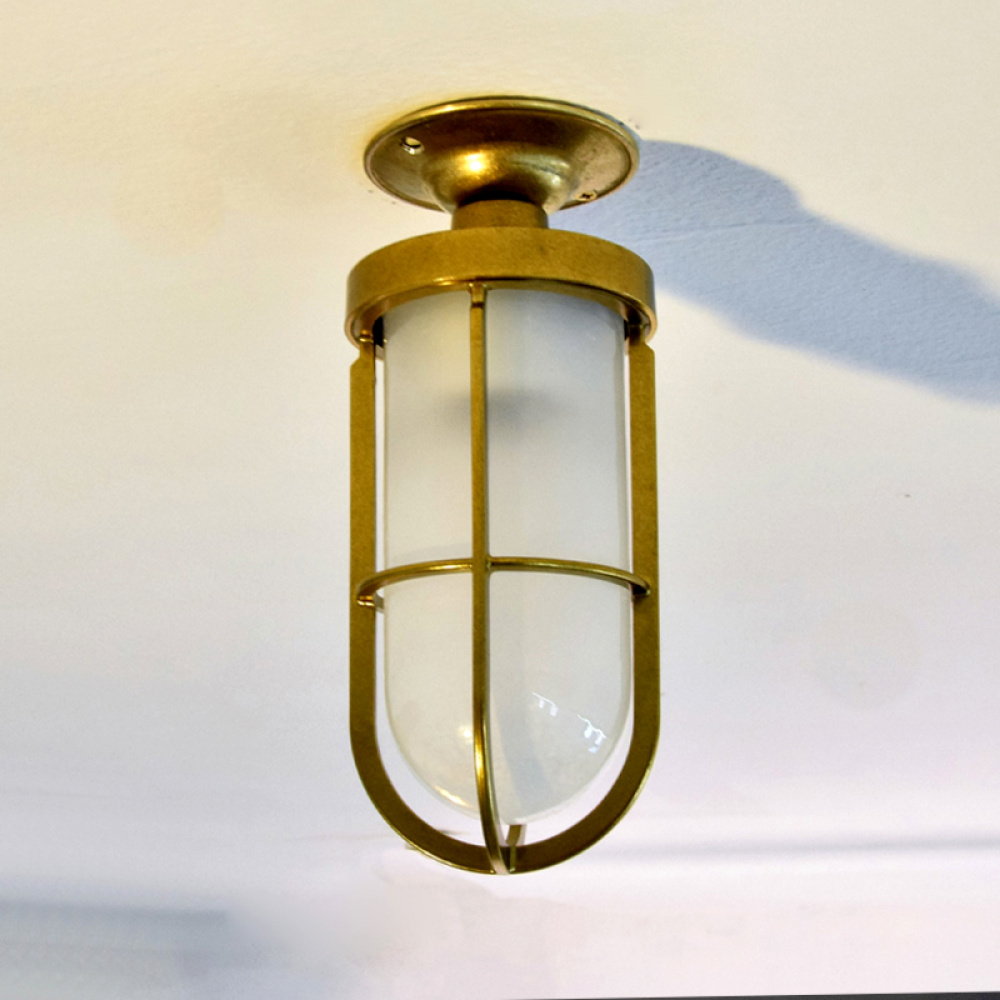 Lampada a soffitto plafoniera Navy in fusione di ottone e vetro prismato trasparente art. LS 02