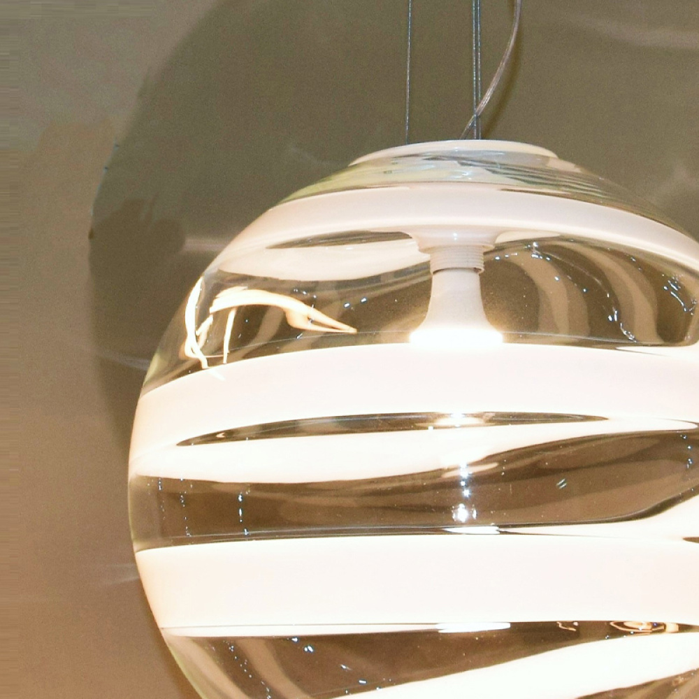 Lampada sfera sospensione di notevoli dimensioni diametro 500 mm. con spirale in vetro bianco latte art. LS 12