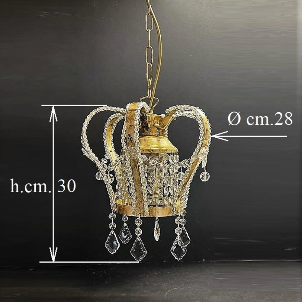 Lampadario in ferro battuto dorato e laccato a forma di corona corona con cristalli art. LS 19 2